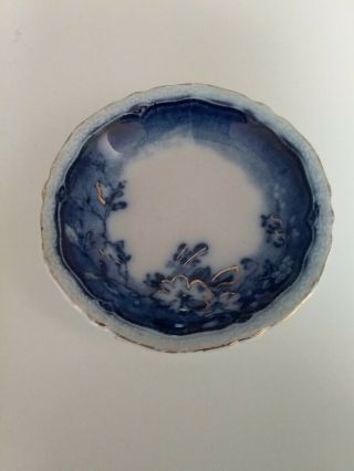 Antique Bone China Flow Blue Gilded Floral Butter Pat,  Signed Yn Take A L@@k