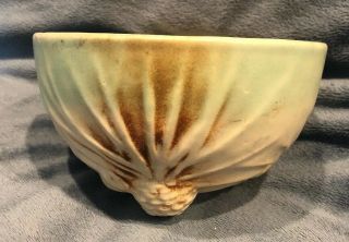 Vintage Mccoy Pottery Pine Cone Footed Rustic Planter Green Jardiniere Bowl 6.  5 "