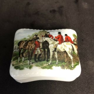 House Of Prill Fox Hunt Equestrian Scene Fine Porcelain Trinket Box.  2.  5x2x1”