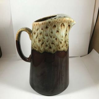 Vintage Brown Drip Glaze Pottery Water Pitcher 9 - 1/2 "