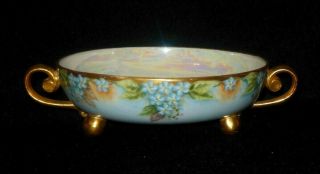 Hand Painted Three Footed Mayonnaise Bowl Blue Forget Me Knot Flowers 1900 