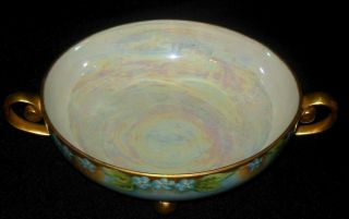 HAND PAINTED THREE FOOTED MAYONNAISE BOWL BLUE FORGET ME KNOT FLOWERS 1900 ' S 5