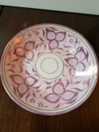 Pink Luster 3 Leaf Floral Soft Paste Creamware Pearlware Porcelain 7 1/4 " Plate