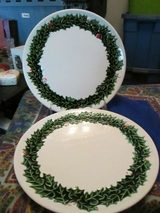 Set Of 2 Vintage Holly Berry 9 " Dinner Plate Christmas / Holiday Table Decor 610