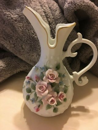 Vintage Lefton China Heritage Floral Pitcher Bud Vase