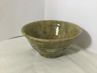 Vintage Antique Primitive Small Yellow Stoneware Greensponge Ware Pottery Bowl