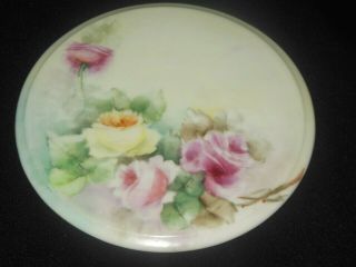 Antique Hand Painted Porcelain Chocolate Pot Hot Plate Pink Yellow Roses