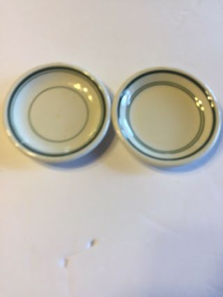 2 Restaurant Ware Butter Pats,  White With Green Bands,  2.  75 "