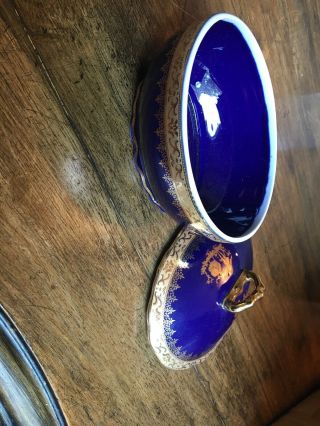 Emanuel Thomas Cobalt Blue Porcelain Dish - 24kt Gold