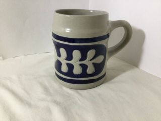 Williamsburg Pottery Salt Glazed Tankard Coffee Tea Mug Cobalt Blue Oak Leaf
