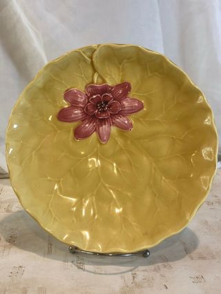 Zell Germany Majolica Yellow Lily Pad & Pink Water Lily Plate