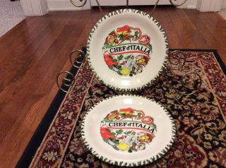 Set Of 2 Chef D’italia Italian Plate White/green & Red 9.  5”inches Hand Painted