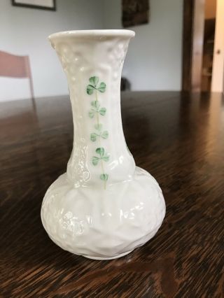Belleek Ireland Shamrock White Vase 5h X 2w