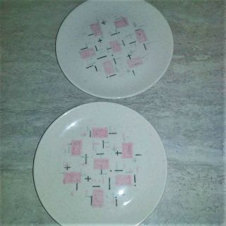 2 Vintage " Tickled Pink " Vernon Ware 6 " Bread And Butter Plates
