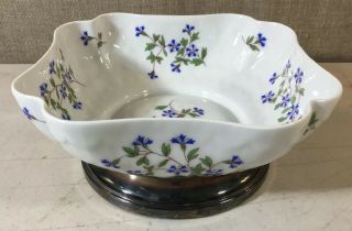 Limoges Blue Floral Bowl Silver P Footed Dish Square B&co Bernardaud - Nicole -
