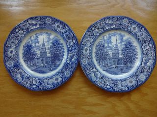 Liberty Blue Staffordshire Dinner Plates Independence Hall (2)