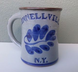Penneville Ny - Cobalt Decorated Signed Studio Art Pottery Stoneware Mug