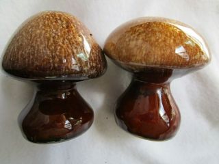 Vintage Hull Usa Brown Drip Pottery Salt And Pepper Shakers Mushrooms