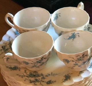 Myott Staffordshire Ware " Forget Me Not " Blue Flowers 4 Plates & 4 Cups