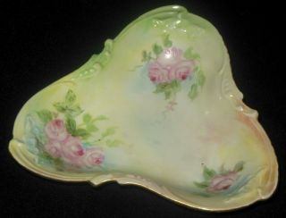 J&p Limoges Hand Painted Embossed Three Sided Candy Bowl Pink Roses 1891