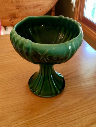 Vintage Mcm Mccoy Dark Green Pedestal Bowl