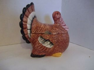 Vintage Thanksgiving Turkey Decor Ceramic Covered Candy Dish Fall Harvest Mcm