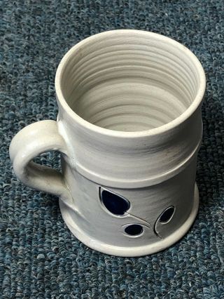 Williamsburg Pottery Stoneware Mug Cup Grey W/ Cobalt Blue Leaf Design HANDLE 3