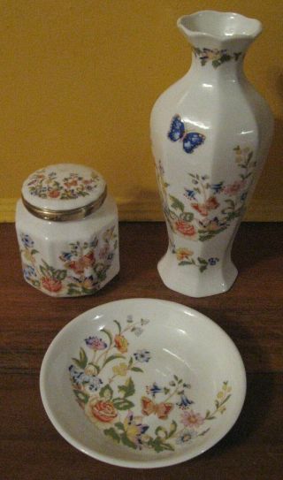 Cottage Garden China Will Grow On You Aynsley Vase•hinged Box•4 " Plate