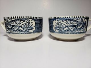 Currier & Ives Royal China Blue And White Tea Cup Set Of 2
