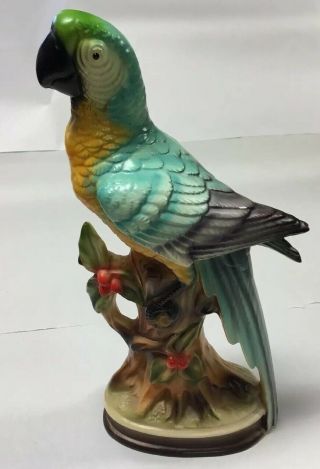Vintage Ceramic Parrot On A Log Colors - Japan 10” Tall
