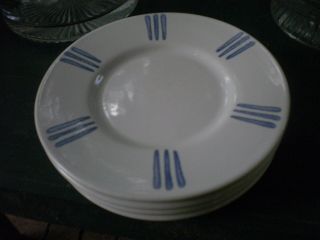 4 Pfaltzgraff Bonnie Brae Saucers White Blue Stripes 5 3/4 " Diameter Great