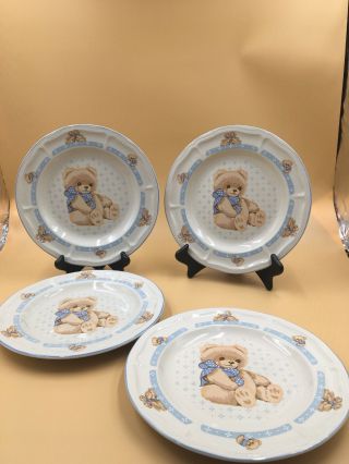 Vintage Tienshan Stoneware 4 Dinner Plates In The Country Bear Pattern