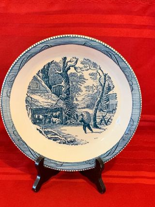 Blue Currier And Ives 10 Inch Pie Plate Royal China By Jeannette Ah