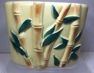 Vintage Royal Copely Planter,  Bamboo Pattern,  Yellow And Green 7 X 3 1/2 "