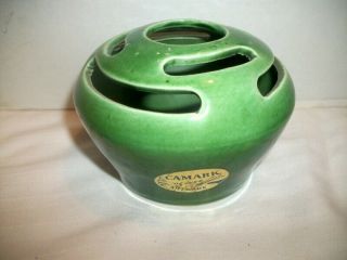 Vintage Camark Art Pottery Green Flower Frog / Vase Made In Usa