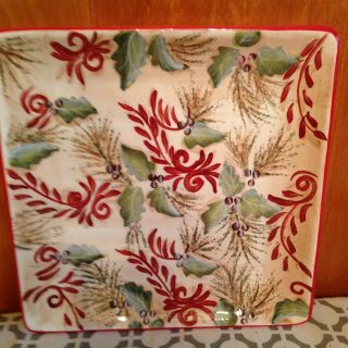 Certified International Kate Mcrostie Holly Pattern Square Salad Plate 8 3/4 "