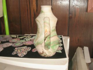 Vintage Nemadji Swirl Green & Orange Native Clay Art Pottery Pitcher Vase 3