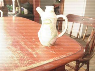 Vintage Nemadji Swirl Green & Orange Native Clay Art Pottery Pitcher Vase 4