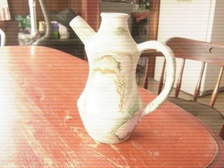 Vintage Nemadji Swirl Green & Orange Native Clay Art Pottery Pitcher Vase 5