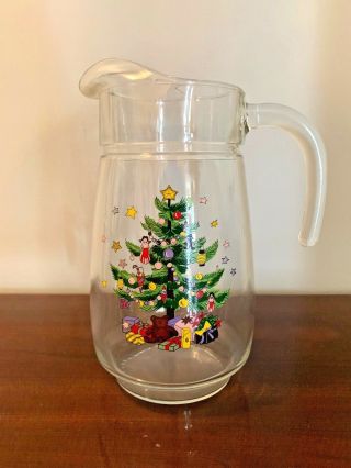 10 " Vintage Christmas Tree Clear Glass Pitcher With Ice Lip With Spode