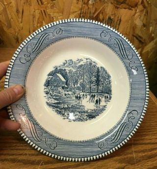 Vintage Currier And Ives " Early Winter " (1 Piece) 8.  25 " Soup Bowl Blue