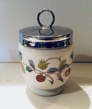 Vintage English Royal Worcester Egg Coddler Cup Porcelain With Chrome Lid