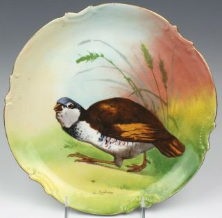 Limoges Coronet France Painted Porcelain Partridge Bird Artist Signed Plate Asa