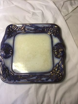 Antique Victorian Flow Blue Copper Luster Square Cake Plate