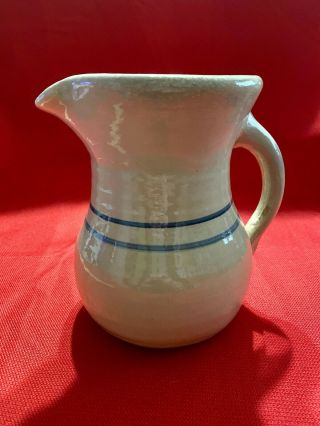 Antique,  Vintage,  Stoneware Bisqueware Pottery Crock Pitcher With Blue Stripes