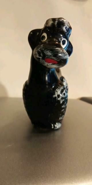 Vintage Black Redware Pottery Standing Poodle Figurine - Made In Japan