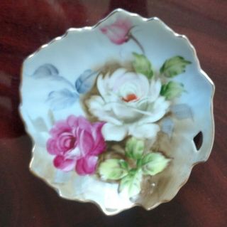 Lefton China Hand Painted Roses Gold Trim Leaf Dish Plate Ne 20334