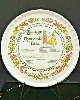 Vintage 1983 Royal China German Chocolate Cake Recipe Plate - Pa Dutch Decor