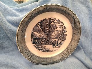 Royal China Jeannette Currier And Ives Pie Plate Winter Farm Cows Barn