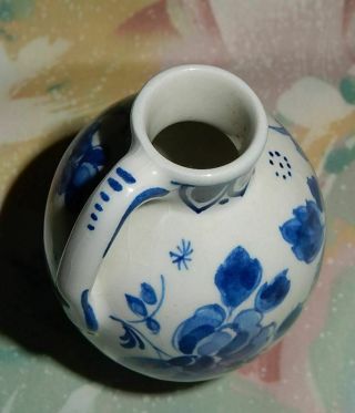 Vintage Hand Painted Delft Blue Porcelain Floral Water Jug With Handle 2